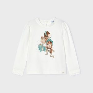 Camiseta dibujo volante cuello niña